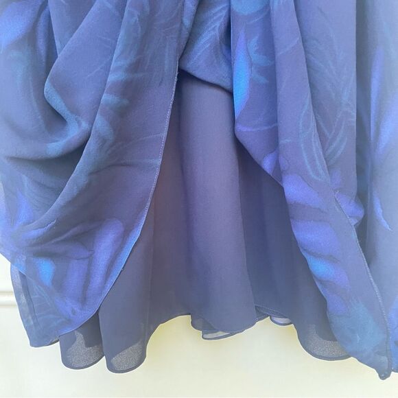 Vintage Dana Buchman 100% Silk Short Sleeve Wrap Midi Dress Dark Blue 16 - Picture 8 of 10